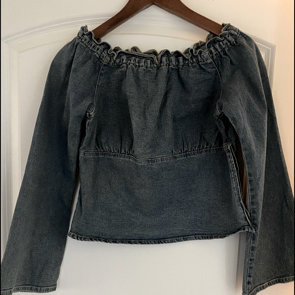 Blue light Denim Blouse with Sid zipper